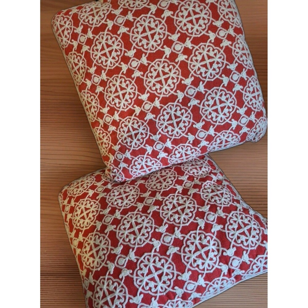 Envogue Embroidered Linen 18x18 Throw Pillows Persimmon Rust Burnt Orange NotRed